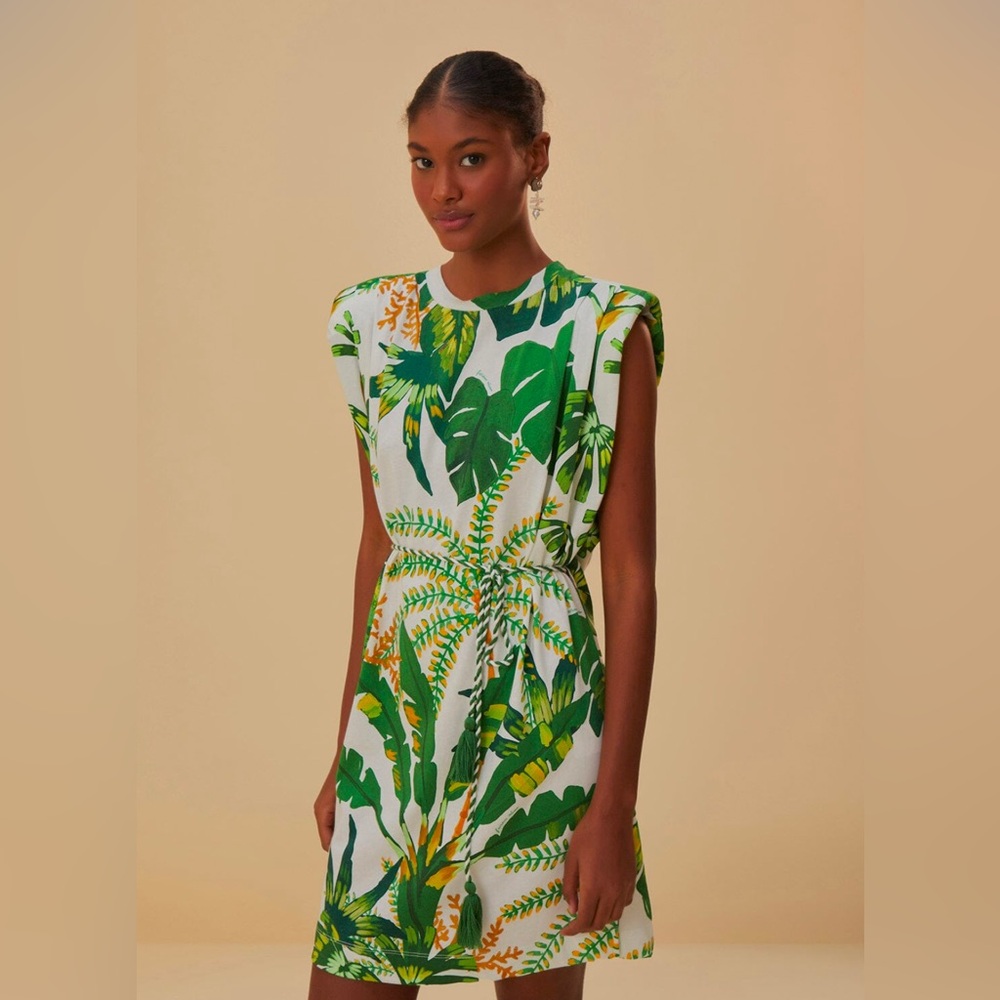 FARM Rio Green and White Tropical Mini Dress